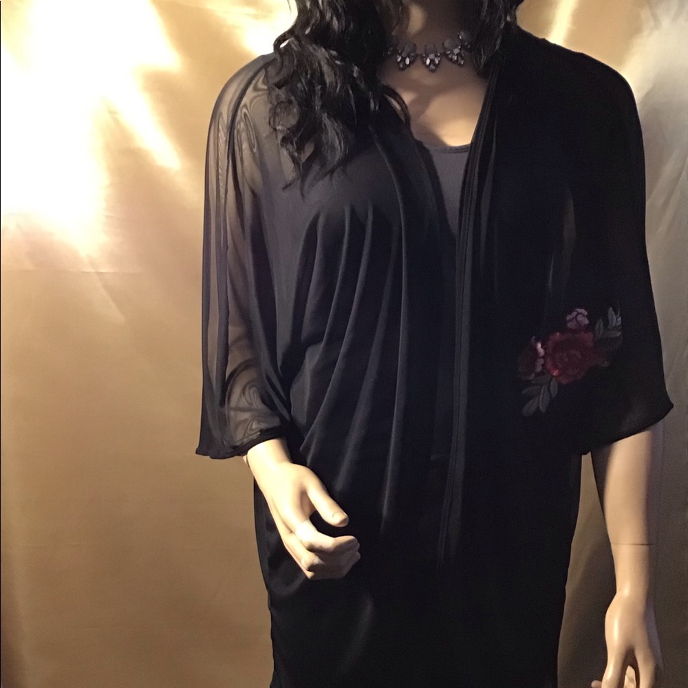 Pretty sheer jacket with red rose